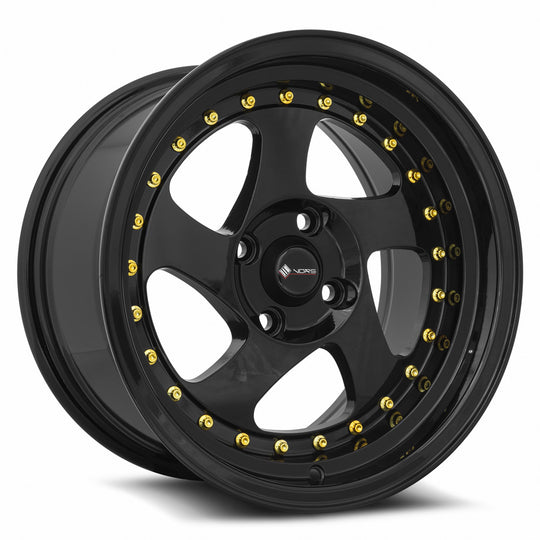 VR02158040020BK-408 - Vors VR2 15X8 4X108 20MM All Black Gold Rivet - Vors Wheels Canada