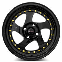 Load image into Gallery viewer, VR02158040020BK - Vors VR2 15X8 4X100 20MM All Black Gold Rivet - Vors Wheels Canada