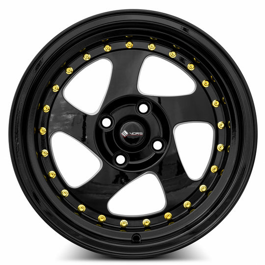 VR02158040020BK-408 - Vors VR2 15X8 4X108 20MM All Black Gold Rivet - Vors Wheels Canada