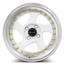Charger l'image dans la galerie, VR02158040020W-408 - Vors VR2 15X8 4X108 20MM White Machine Lip Gold Rivet - Vors Wheels Canada