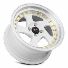 Load image into Gallery viewer, VR02158040020W-498 - Vors VR2 15X8 4X98 20MM White Machine Lip Gold Rivet - Vors Wheels Canada