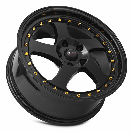 VR02188051435BK-510 - Vors VR2 18X8 5X110 35MM All Black Gold Rivet - Vors Wheels Canada