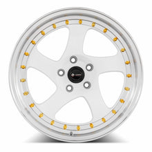 Load image into Gallery viewer, VR02188051435W-508 - Vors VR2 18X8 5X108 35MM White Machine Lip Gold Rivet - Vors Wheels Canada