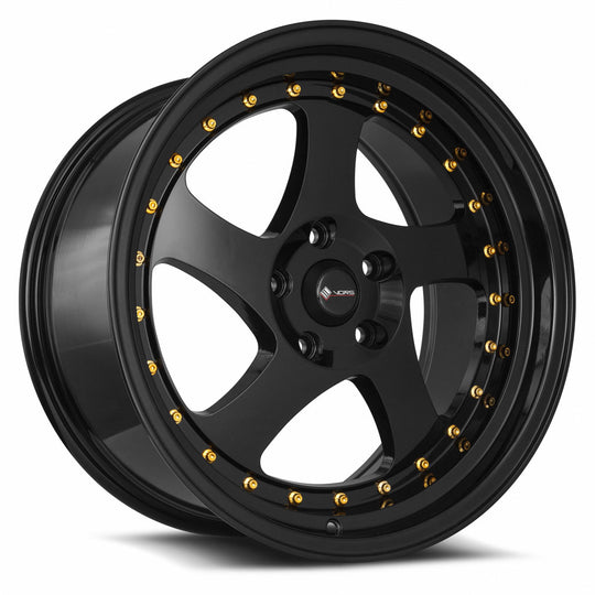VR02189051435BK-512 - Vors VR2 18X9 5X112 35MM All Black Gold Rivet - Vors Wheels Canada