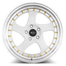 Load image into Gallery viewer, VR02189051435W-510 - Vors VR2 18X9 5X110 35MM White Machine Lip Gold Rivet - Vors Wheels Canada