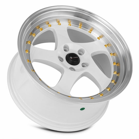 VR02189051435W-510 - Vors VR2 18X9 5X110 35MM White Machine Lip Gold Rivet - Vors Wheels Canada