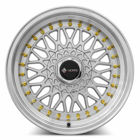 VR0316808H20S-498 - Vors VR3 16X8 4X98 20MM Silver Machine Lip Gold Rivet - Vors Wheels Canada
