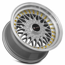 Load image into Gallery viewer, VR0315808H20S-498 - Vors VR3 15X8 4X98 20MM Silver Machine Lip Gold Rivet - Vors Wheels Canada