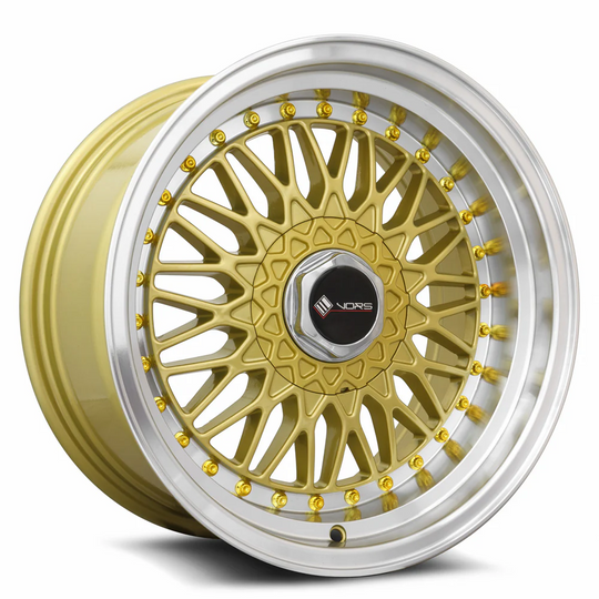 VR0316708H30GD-408 - Vors VR3 16X7 4X108 30mm Gold Machine Lip Chrome Rivet - Vors Wheels Canada