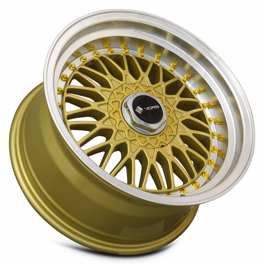 VR0315808H20GD-408 - Vors VR3 15X8 4X108 20MM Gold Machine Lip Gold Rivet - Vors Wheels Canada