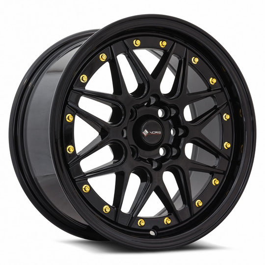 VR0716708H38BK-498 - Vors VR7 16X7 4X98 38MM All Black Gold Rivet - Vors Wheels Canada