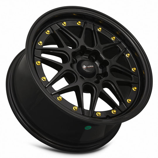 VR0716708H38BK-498 - Vors VR7 16X7 4X98 38MM All Black Gold Rivet - Vors Wheels Canada