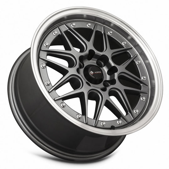 VR0715708H35GM-408 - Vors VR7 15X7 4X108 35MM Gun Metal Machine Lip Chrome Rivet - Vors Wheels Canada
