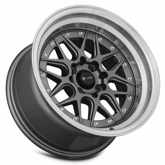 VR0715808H0GM-408 - Vors VR7 15X8 4X108 0MM Gun Metal Machine Lip Chrome Rivet - Vors Wheels Canada