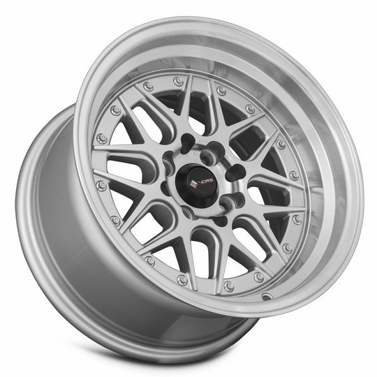 VR0715808H0S-498 - Vors VR7 15X8 4X98 0MM Silver Machine Face Lip Chrome Rivet - Vors Wheels Canada