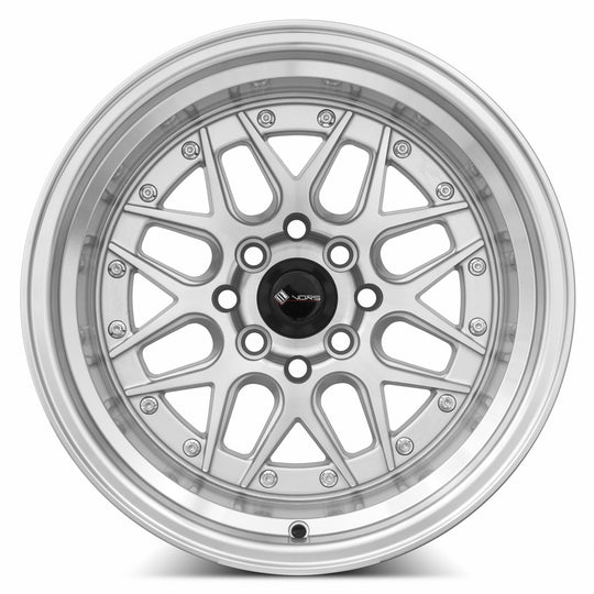 VR0715908H0S-408 - Vors VR7 15X9 4X108 0MM Silver Machine Face Lip Chrome Rivet - Vors Wheels Canada
