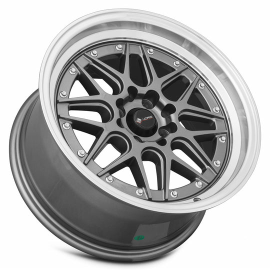 VR0716808H20GM - Vors VR7 16X8 4X100 / 4X114.3 20mm Gun Metal Machine Lip Chrome Rivet - Vors Wheels Canada