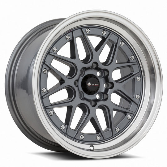 VR0716808H20GM - Vors VR7 16X8 4X100 / 4X114.3 20mm Gun Metal Machine Lip Chrome Rivet - Vors Wheels Canada