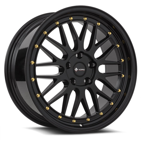 VR08208551435GB - Vors VR8 20X8.5 5X114.3 35MM All Black Gold Rivet - Vors Wheels Canada