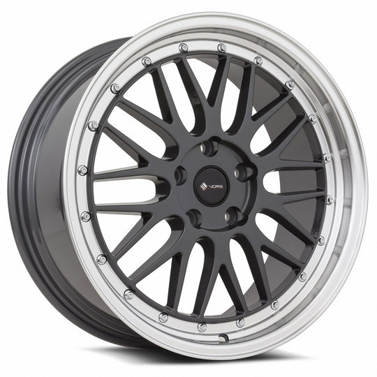 VR08208551435HB-508 - Vors VR8 20X8.5 5X108 35MM Hyper Black Machine Lip Chrome Rivet - Vors Wheels Canada