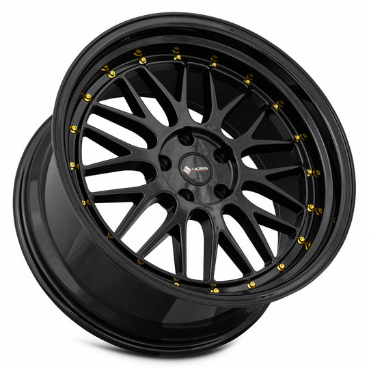 VR08189051435GB - Vors VR8 18X9 5X114.3 35MM All Black Gold Rivet - Vors Wheels Canada