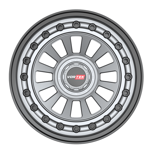 702209557-12MTBB - Vortek VRD-702 20X9.5 6X139.7 / 6X135 -12mm Matte Gunmetal Black Bolts / Lip - Vortek Wheels Canada