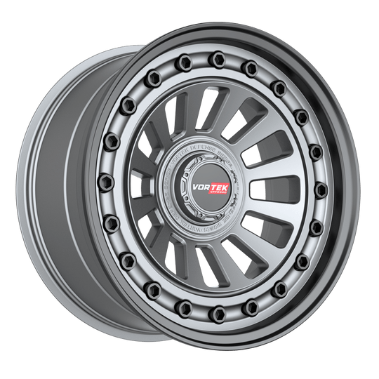 70217957-12MTBB - Vortek VRD-702 17X9 6X135 / 6X139.7 -12mm Matte Gunmetal Black Bolts / Lip - Vortek Wheels Canada