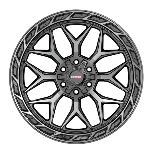 504209570BDCDT - Vortek VRP-504 20X9 6X135 / 6X139.7 0mm Black Diamond Cut W/ Dark Tint - Vortek Wheels Canada