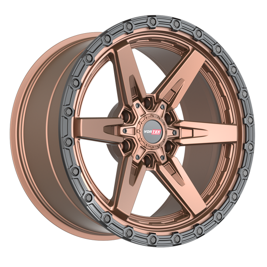 602209570MBR - Vortek VRT-602 20X9 6X139.7 / 6X135 0mm Matte Bronze Black Bead Ring - Vortek Wheels Canada