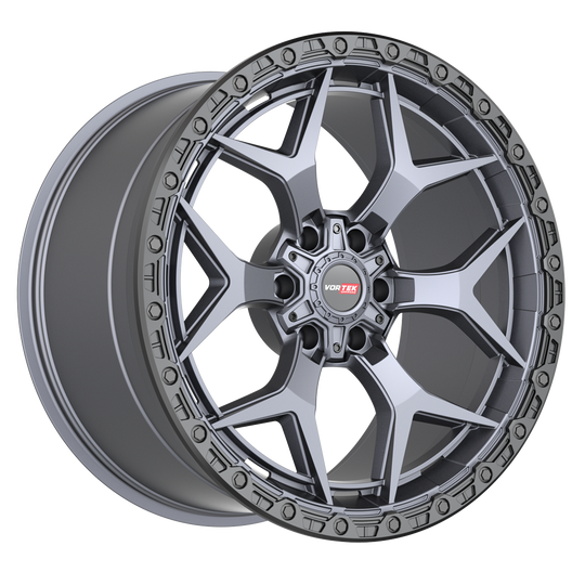 603179570MTB - Vortek VRT-603 17X9 6X135 / 6X139.7 0mm Matte Titanium Black Bead Ring - Vortek Wheels Canada