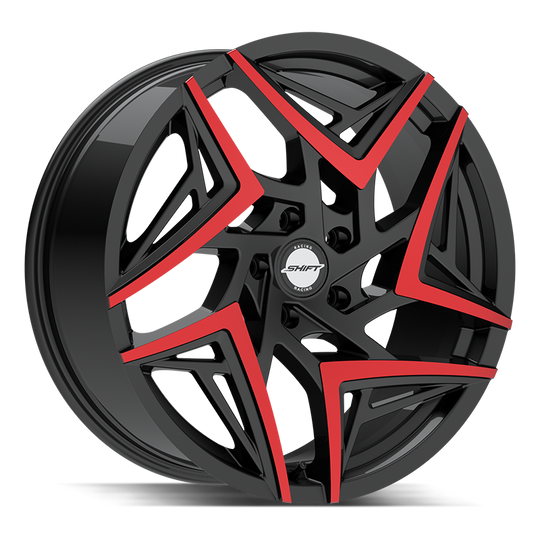 H3688550035GBMRT - Shift H36 Valve 18X8.5 5X100 35mm Gloss Black Machined Red Tips - Shift Wheels Canada