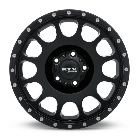 082940 - RTX Offroad Baja 17X9 5X127 ET 0mm Satin Black with Milled Rivets -  RTX Wheels Canada