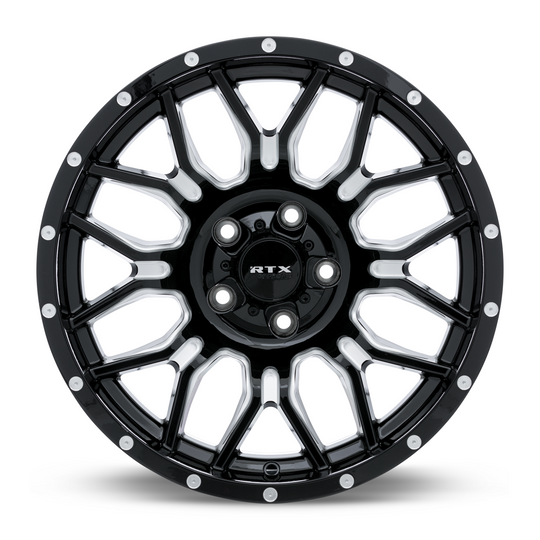 163745 - RTX Offroad Claw 20X10 8X170 ET -18mm Gloss Black Milled with Rivets -  RTX Wheels Canada