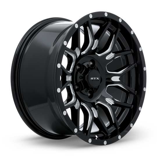 163739 - RTX Offroad Claw 20X9 8X180 ET 0mm Gloss Black Milled with Rivets -  RTX Wheels Canada