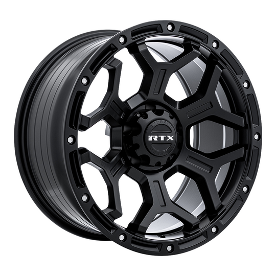 083113 - RTX Offroad Goliath 18X9 5X127 ET -15mm Satin Black with Milled Rivets -  RTX Wheels Canada