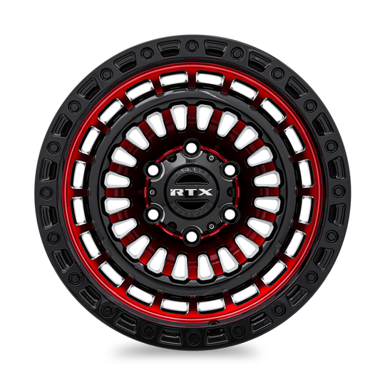 083096 - RTX Offroad Moab 18X9 5X127 ET -15mm Gloss Black Machined Red -  RTX Wheels Canada