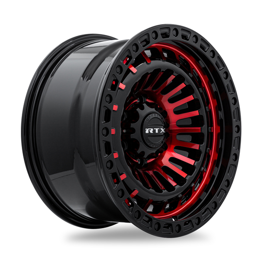 083096 - RTX Offroad Moab 18X9 5X127 ET -15mm Gloss Black Machined Red -  RTX Wheels Canada