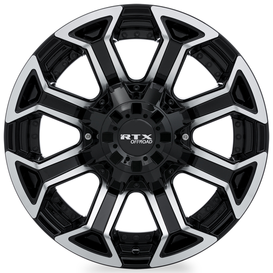 083004 - RTX Offroad Peak 20X10 8X170 ET -18mm Gloss Black Machined -  RTX Wheels Canada