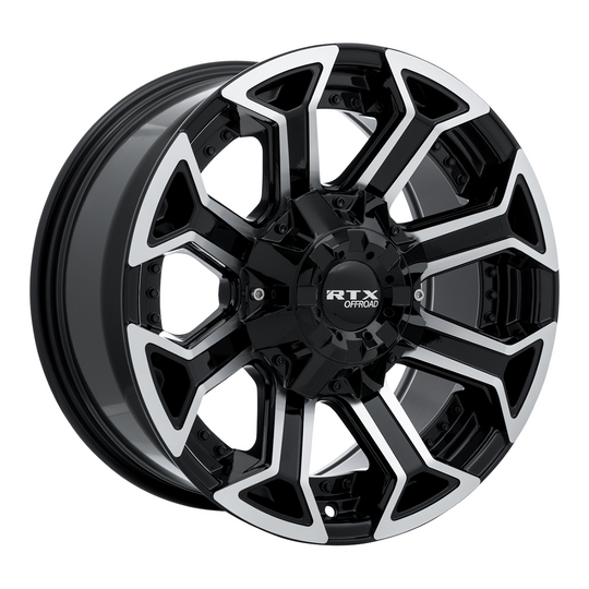 083004 - RTX Offroad Peak 20X10 8X170 ET -18mm Gloss Black Machined -  RTX Wheels Canada