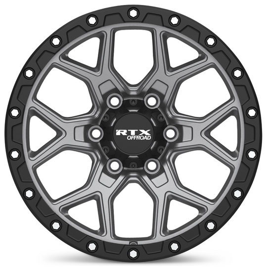 178621 - RTX Offroad Storm 20X9 6X139.7 ET 20mm Matte Gunmetal with Black Lip and Milled Rivets -  RTX Wheels Canada