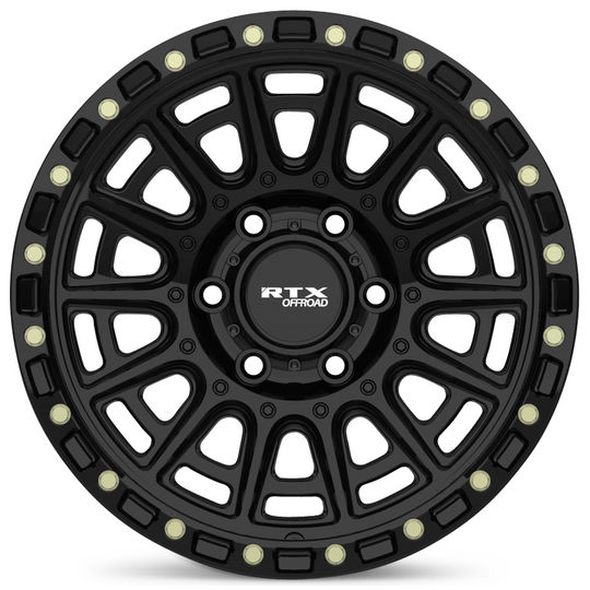 178602 - RTX Offroad Striker 17X8.5 6X139.7 ET 10mm Gloss Black with Milled Rivets -  RTX Wheels Canada