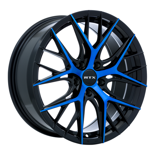 083054 - RTX R-Spec Valkyrie 18X8 5X114.3 ET 40mm Gloss Black Machined Blue -  RTX Wheels Canada