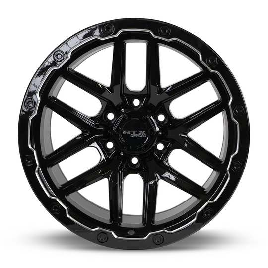 083003 - RTX Offroad Volcano 20X10 6X135 ET -18mm Gloss Black Milled Edge -  RTX Wheels Canada