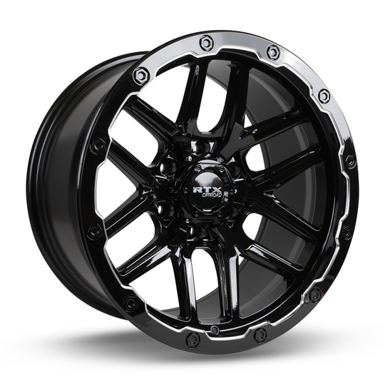 083003 - RTX Offroad Volcano 20X10 6X135 ET -18mm Gloss Black Milled Edge -  RTX Wheels Canada