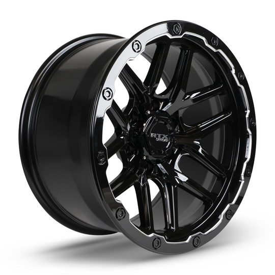 083003 - RTX Offroad Volcano 20X10 6X135 ET -18mm Gloss Black Milled Edge -  RTX Wheels Canada