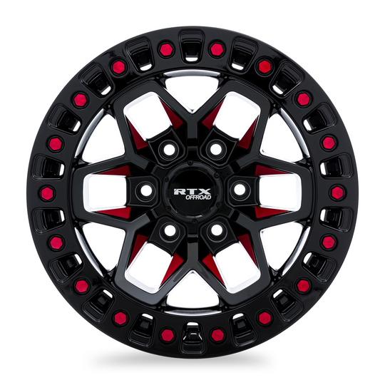 083029 - RTX Offroad Zion 20X9 5X127 ET -15mm Black Milled Red -  RTX Wheels Canada