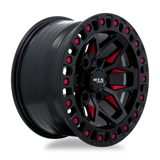 083029 - RTX Offroad Zion 20X9 5X127 ET -15mm Black Milled Red -  RTX Wheels Canada