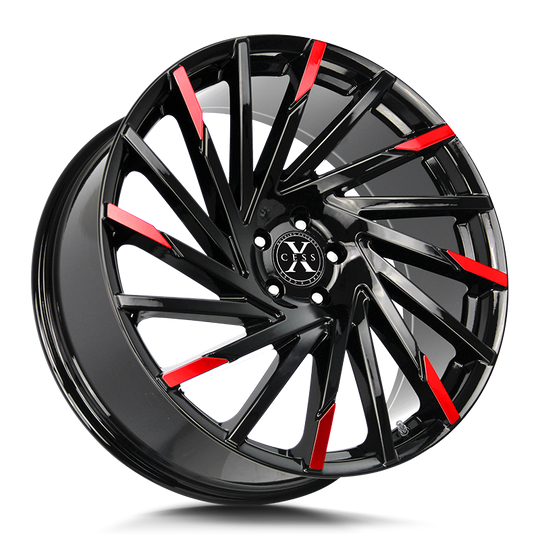 X02051435GBMRT - Xcess X02 X02 20X8.5 5X114.3 35mm Gloss Black Machined Red Tips - Xcess Wheels Canada