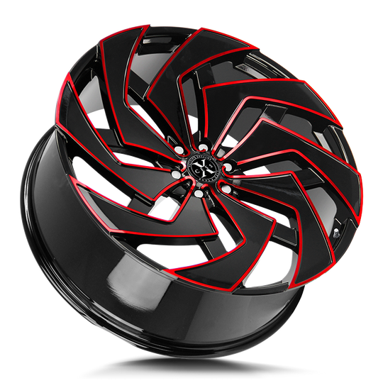 X04251515GBMLR - Xcess X04 X04 22X9 5x115 15mm Gloss Black Candy Red Milled - Xcess Wheels Canada