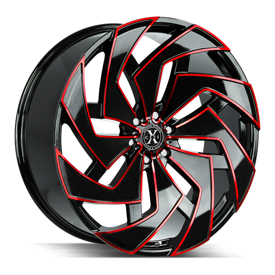 X04463924GBMLR - Xcess X04 X04 24X10 6x139.7 24mm Gloss Black Candy Red Milled - Xcess Wheels Canada